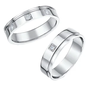 White Gold 18ct Diamond Wedding Rings His & Hers 4&6mm Flat Court Wedding Rings - Picture 1 of 6