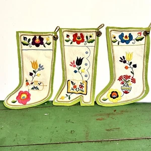 Vtg Mid Century Set 3 Embroidered Felt Hungarian 13” Stockings Christmas Mayto - Picture 1 of 12