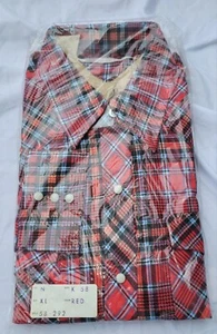 Vintage Klondike Plaid Shirt Pearl Snaps Flannel Red Unisex Men XL Made USA NEW - Picture 1 of 4