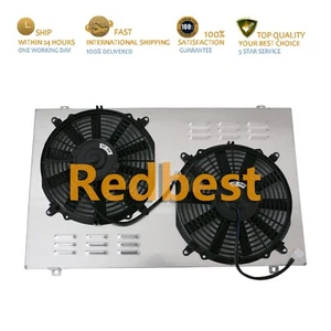 161 CUBIERTA DE VENTILADOR DE RADIADOR DE ALUMINIO CON VENTILADORES DE 2-12" PARA CADILLAC OLDS 28" NÚCLEO ANCHO - Imagen 1 de 13