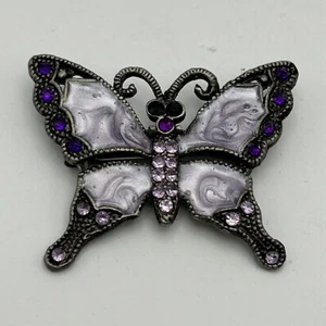 Brosche Schmetterling Anstecknadel Zinn mit lila Flügeln und Steinen durchgehend 2 "x 2" - Bild 1 von 7
