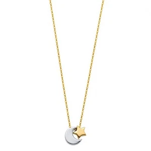 14k Multi Tone Gold Hollow Star and Moon Pendant Necklace - Picture 1 of 1
