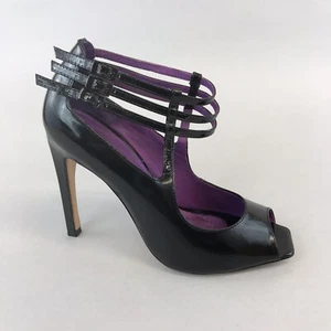 Scarpe Studio Tmls in pelle verniciata nera slingback dita aperte tacchi 40 UK7 - Foto 1 di 10