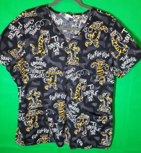 Disney Winnie the Pooh Tigger Scrubs Women's Black Top Sz L Nurse, Hospital, Lab - Picture 1 of 4
