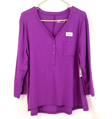 Jockey womens Henley shirt 3/4 sleep cotton blend stretch purple size XL - Image 1 of 3