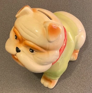 BEAUTIFUL BULLDOG SHAPED,HAND PAINTED PORCELAIN,PIGGY BANK,MONEY BOX.EXCELLENT - Picture 1 of 11