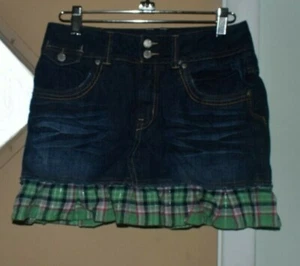I Love Justice Jeans Skort Denim Plaids Ruffle Hem Girls Sz 14R Blue & Green GC! - Picture 1 of 4