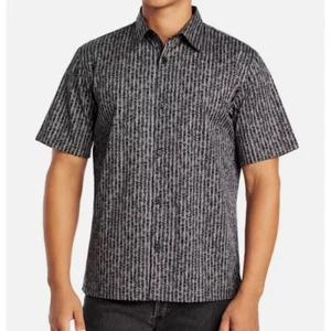 Theory Noll Scribble Men’s Size Large Black Grey Short Sleeve Button Down - Picture 1 of 10