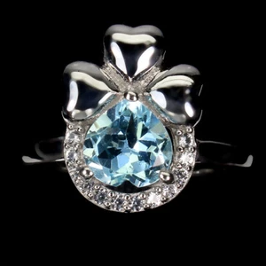 925 Anello Argento Sterling Cuore Topazio Blu Cielo Gemma Gioielli Misura - Foto 1 di 13