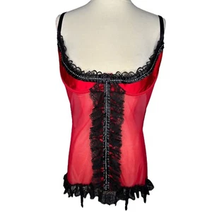 Lencería Intimate Attitudes Rojo Con Aros Negro Encaje Malla Transparente Volantes Dobladillo Talla 2X - Imagen 1 de 9