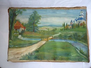 ANTIGUA pintura al óleo de una antigua cabaña de The River 1929 - Imagen 1 de 8
