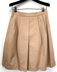 LANVIN EN BLEU Khaki Tan Two Side Skirt Pleated Bow Detail 38 6 Cotton Small - Picture 1 of 10