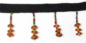 Flecos con cuentas topacio ámbar cuentas de vidrio multicolor cinta de sarga lámpara de baile-1 yarda - Imagen 1 de 3