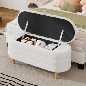 Modern Upholstered Storage Ottoman Bench Folding Chest Footrest Stool with Lid - Picture 1 of 18