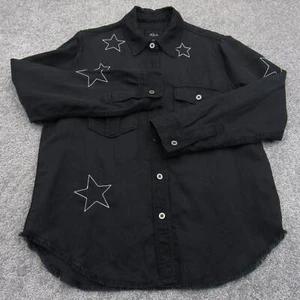 Rails Women's Button-Up Shirt Jacket Small Black Loren Embroidered Stars Linen - Picture 1 of 15