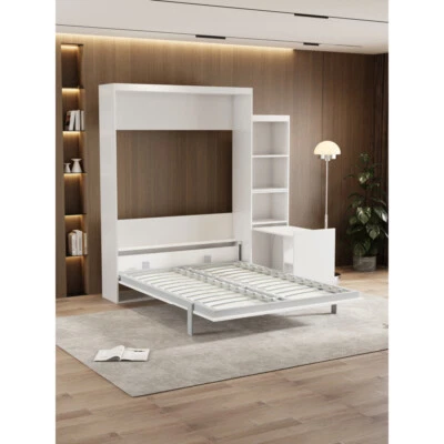 Cama de pared Murphy vertical tamaño grande tamaño queen mesa extraíble estante puntales de gas Foto 1 de 4