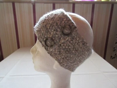 Stirnband Damen handgestrickt aus "Cesena" Garn von ONline,Naturtöne,mit Knöpfen - Bild 1 von 3