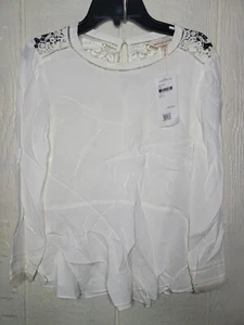Rebecca Taylor Lace Back Silk Cuff Crepe Peplum Blouse Top White Chalk Sz 0 NWT - Picture 1 of 6