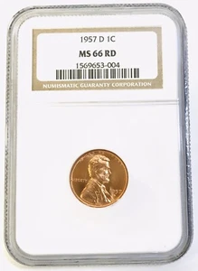 1957 D Lincoln Wheat Cent NGC MS 66 RD - Picture 1 of 4