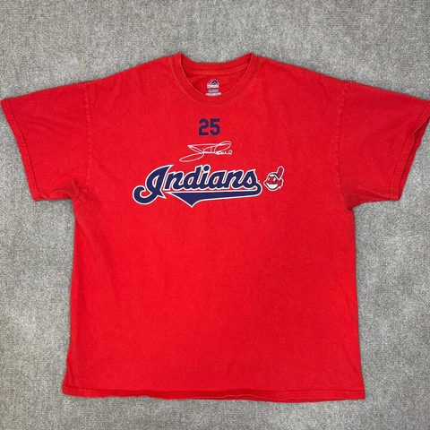 VINTAGE Cleveland Indians Shirt Majestic Mens Extra Large Chief Wahoo Jim Thome Cover