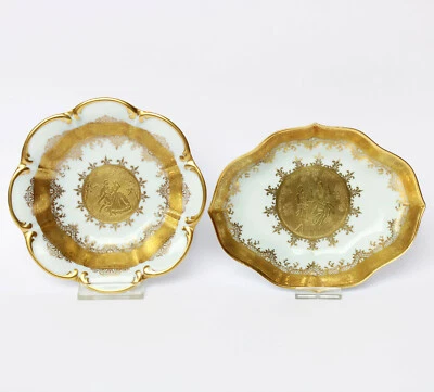 D W Karlsbader Porzellan Manufaktur 2 Schalen rund / oval Golddekor Liebespaar - Bild 1 von 4