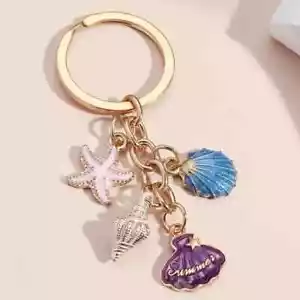 Starfish Shell Conch Keychain Summer Key Ring Backpack Purse Bag Car Key Charm - Picture 1 of 4
