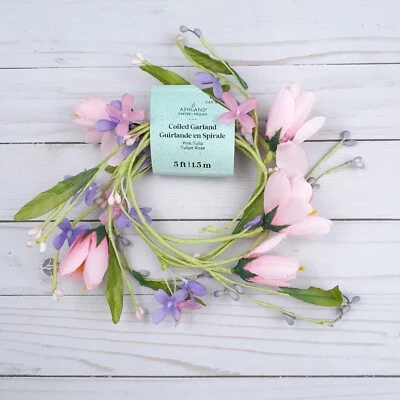 Floral Coiled Garland Pink Tulip 5 ft  Faux Flowers - Image 1 of 2