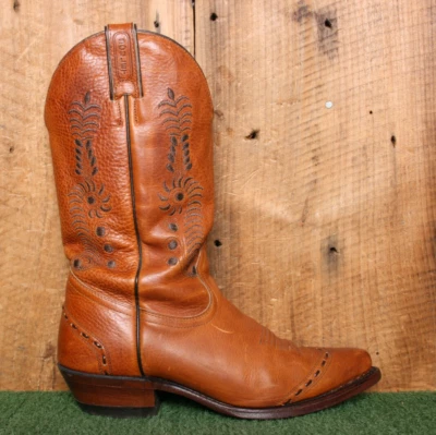 BOULET Cognac Brown Leather Embroidered Pointed Toe Western Boots Women's 7.5 C - Image 1 of 4