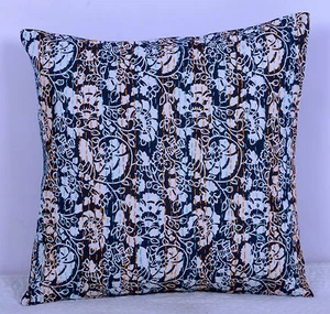 16" COTTON THROW DECORATIVE PILLOW FLORAL PRINTED VINTAGE KANTHA CUSHION COVER - Picture 1 of 4
