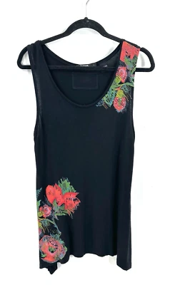 Top túnica Desigual Chad para mujer talla L negro floral bordado sin mangas largo  Foto 1 de 4