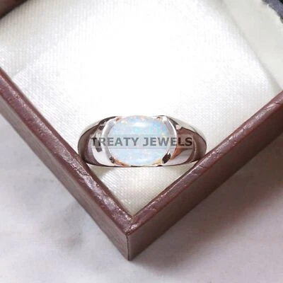 Piedras preciosas de ópalo de corte ovalado con anillo de plata de ley 925 para hombre #B406 * Foto 1 de 4
