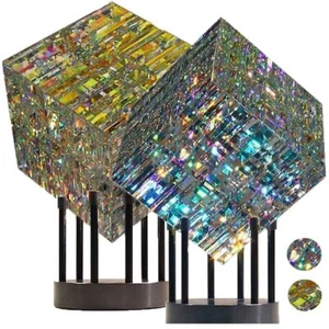New Yellow Blue Glass Magik Chroma Cube Decoration Sculpture - Picture 1 of 10