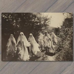 POSTCARD Weird Creepy Old Fashion Vibe Kids Halloween Cult Unusual Mask Alien - Picture 1 of 1