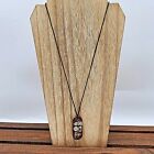 Carved Wooden Black Waxed Cord Pendant Necklace W Asian Script Unknown Meaning