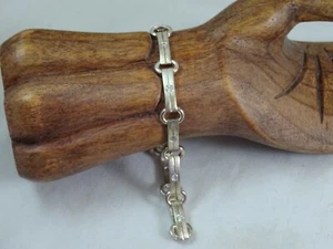 Sterling Silver Bar Link CZ accented Bracelet 24 grams 9mm 8.5" - Picture 1 of 9