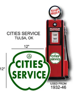 (CITI-3) 12" 1932-46 CITIES SERVICE BENZIN VINYL AUFKLEBER ÖLDOSE/GASPUMPE - Bild 1 von 1