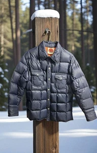 Vintage 80’s Mountain Goat White Stag Down Puffer Retro Jacket Blue Sz  Large - Picture 1 of 8