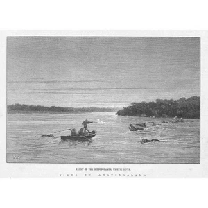 ZULU KINGDOM Hippopotamus Hunting, Umkusi River, Amatongaland-Antique Print 1888 - Picture 1 of 1
