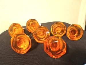 7 Glass Honey Amber Octagon Dresser Drawer Pulls Cabinet Knobs 1-1/4" dia (66A) - Picture 1 of 6