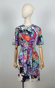 LEONARD STUDIO Multicolor Silk Floral Print Short Sleeve Belted Dress Size 2 - Picture 1 of 23