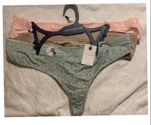 NWT XL Women Thongs Panties Lucky Brand 3 Pairs Super Soft Logo Waistband Thongs - Picture 1 of 10
