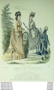 Mode Journal de Demoiselles 1875 # 3994 (Verius) Gravure originale aquarellee - Foto 1 di 1