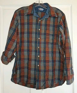 Vintage Pendleton 100% Schurwolle Lodge Hemd Gr. L blau rot hellbraun kariert - Bild 1 von 6