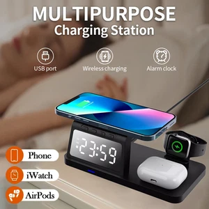 NEW 4-in-1 15W Fast Wireless Charger Station Dock For Apple Watch iPhone Airpods - Picture 1 of 11