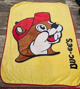 Buc-ee’s Plush Throw Blanket 56" x 50" Yellow Red Trim Beaver Mascot Bucees - Picture 1 of 5