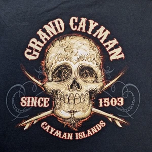 Y2K Grand Cayman Shirt Herren Medium schwarz Totenkopf Grafik 2004 Cayman Islands 00s - Bild 1 von 10