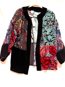 Chico’s Neu JACKE Strickjacke offen BURNOUT SAMT Artsy Fairy Whimsigoth Gr. S/M - Bild 1 von 11