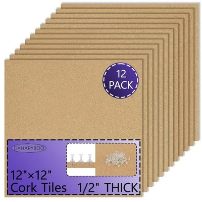 Cork Board Bulletin Board 12x12,1/2 Thick Cork Board Tiles 12 Pack, Self-Adhe... - Image 1 of 4
