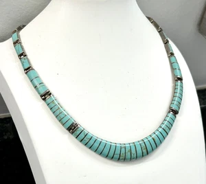 Bellissima collana vintage TS-101 Taxco Mexico argento sterling 950 turchese intarsiato - Foto 1 di 20
