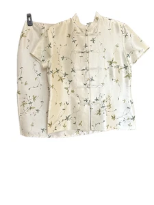 Adrienne Vittadini Top and Skirt Sz 8 100% Silk Mint Green Frog Closures - Picture 1 of 15